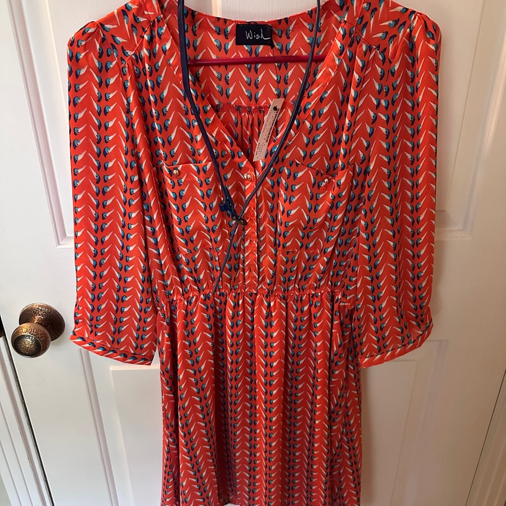 Wish Orange Black V-neck Cuffed Sundress